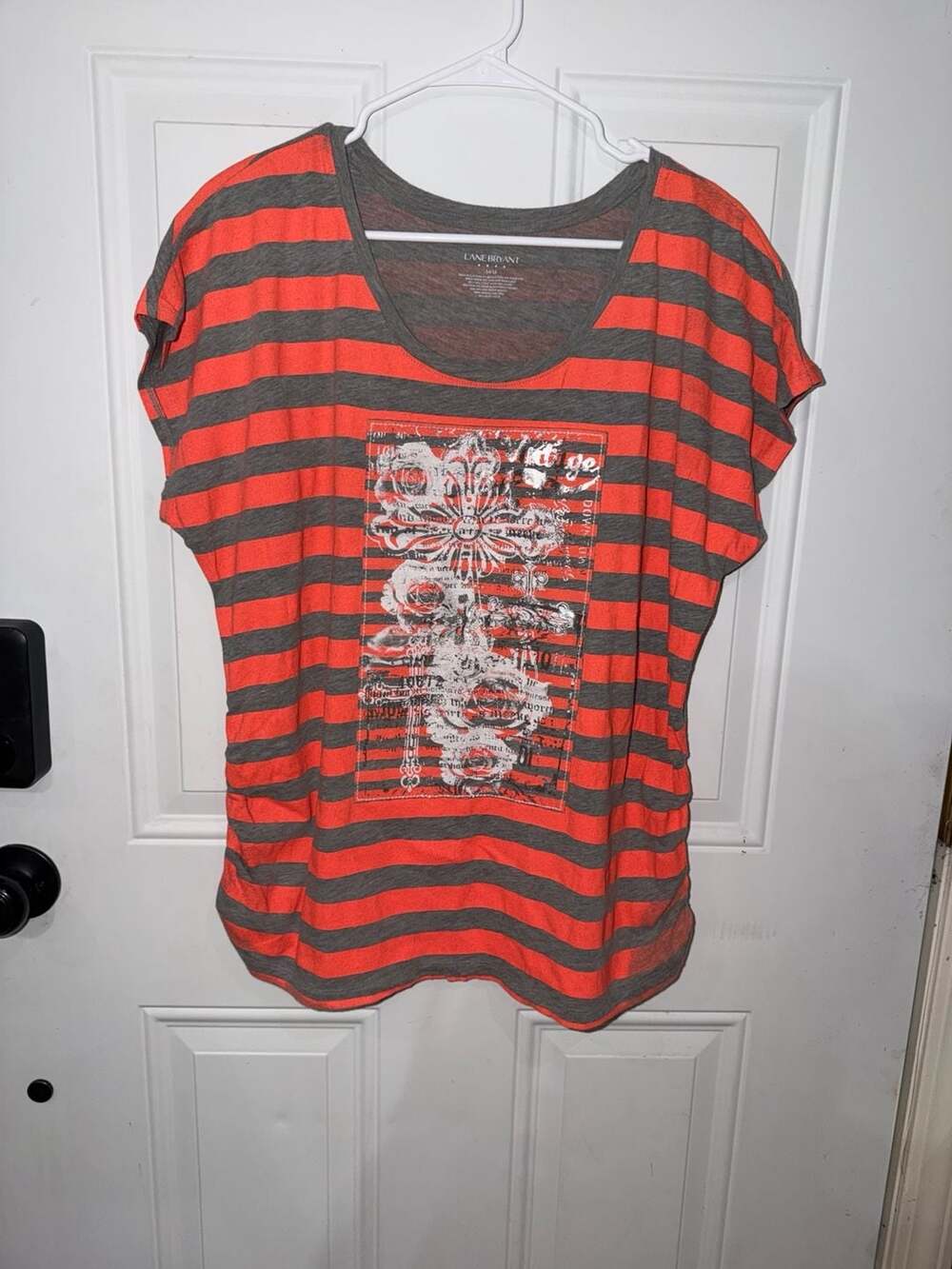 Lane Bryant Graphic T-Shirt Size 14/16 Orange Grey Striped Vintage